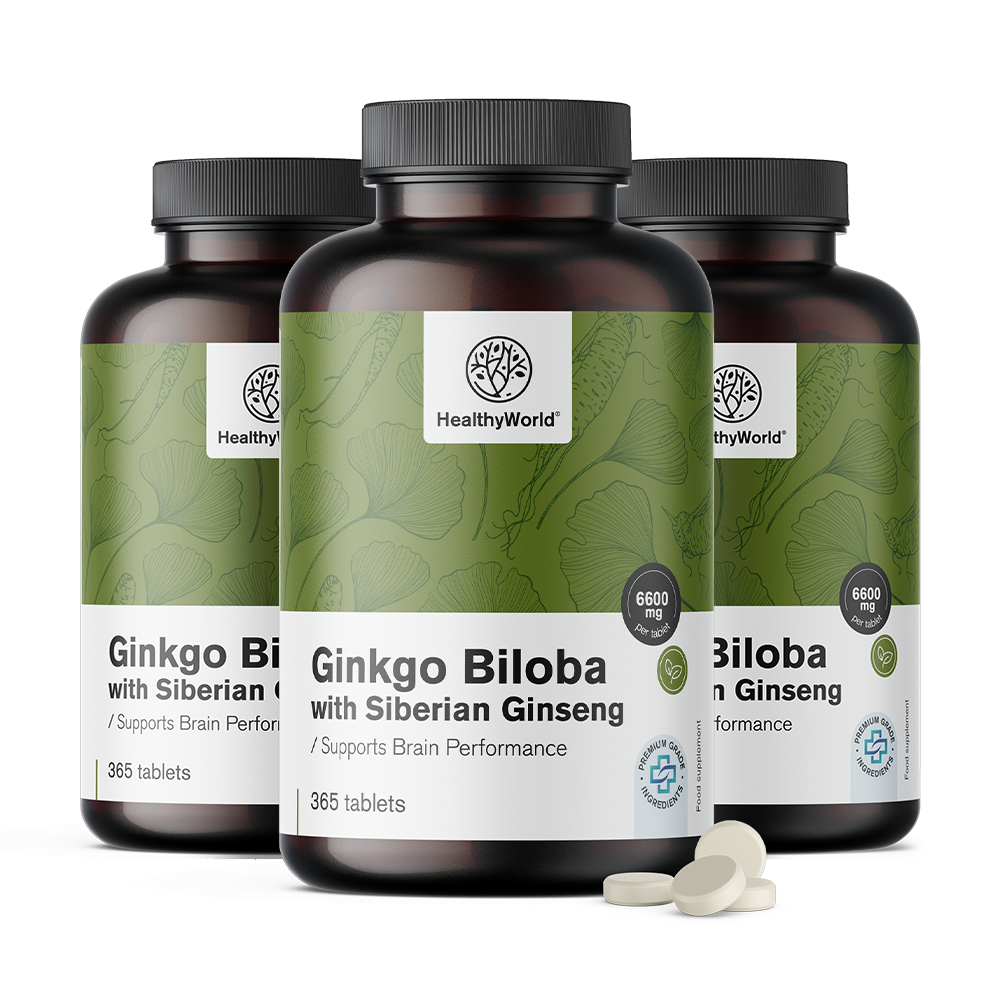 Ginko biloba so sibirským ženšenom vo formě tabliet.