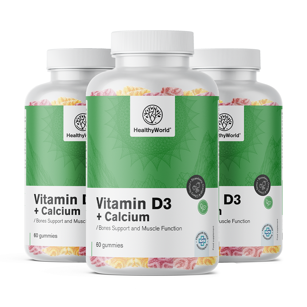 Vitamín D3 + Vápnik v želéových cukríkoch.