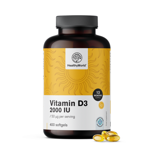 Vitamín D3 2000 IU, 400 mäkkých kapsúl