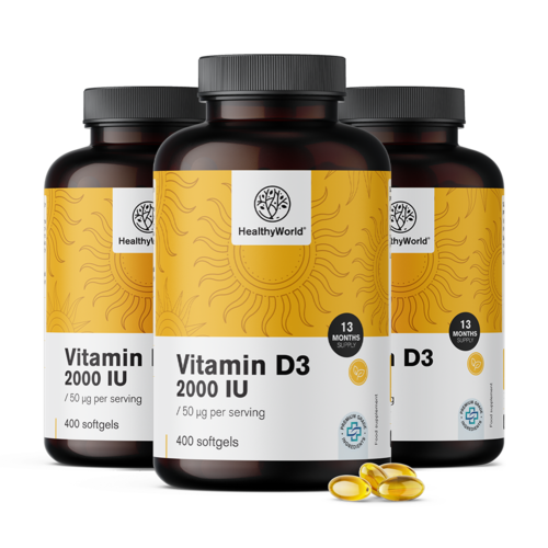 3x Vitamín D3 2000 IU, spolu 1200 mäkkých kapsúl