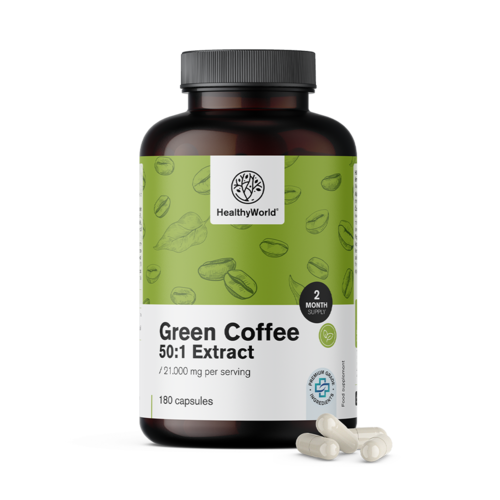 Zelena káva 21.000 mg – extrakt 50:1, 180 kapsúl