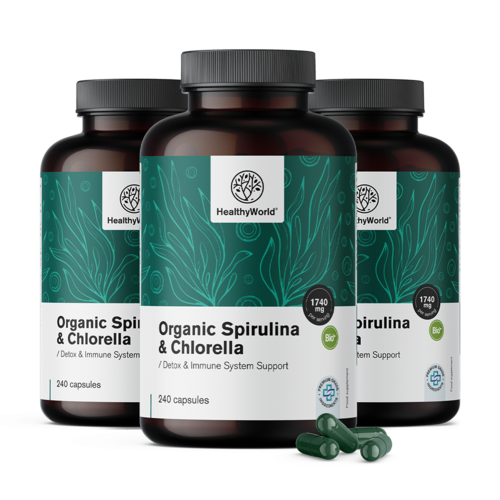 3x Spirulina a chlorella 1740 mg, spolu 720 kapsúl