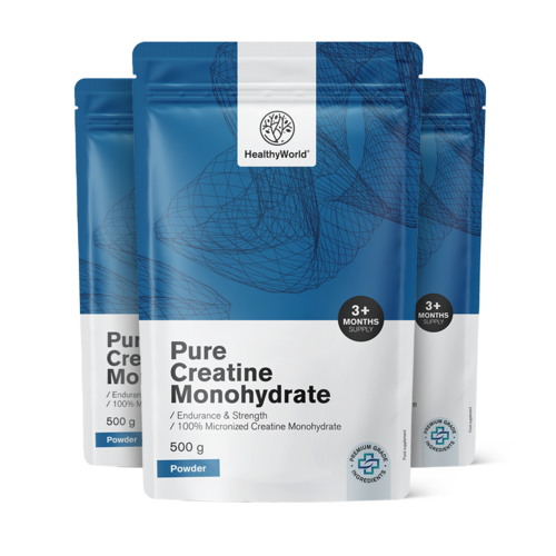 3x Pure kreatín monohydrát v prášku, spolu 1500 g
